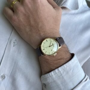 Relógio Unissex Clássico Pulseira Couro Genuíno Marrom