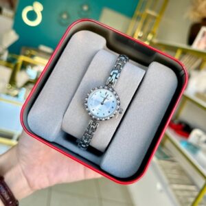 Relógio Feminino Clássico Cristais Prata