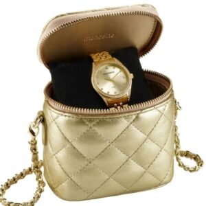 Relógio Feminino Visor Metálico Cristais Dourado