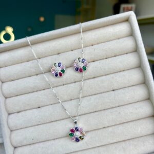 Conjunto Flor com Cristais Coloridos