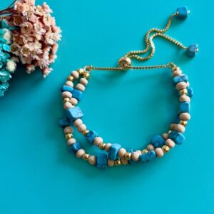 Pulseira Ajustável de Contas de Pedra Turquesa